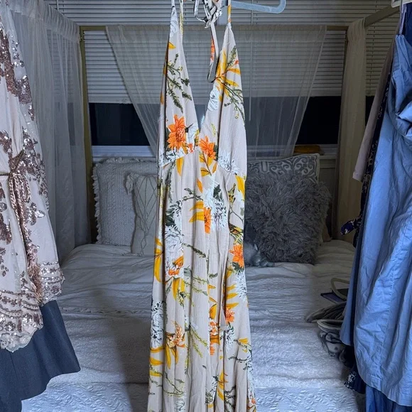 Floral Halter Low Back Strappy Maxi Dress - Picture 1 of 4